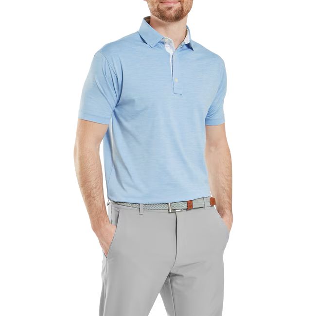 Footjoy polo en fil d'écosse impression bleu ciel chinée