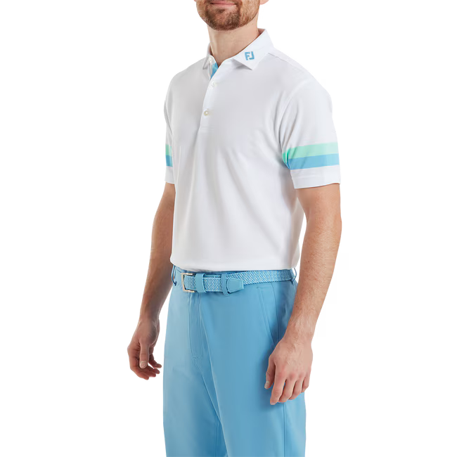 Footjoy Polo Piqué Blanc Rayures Manches