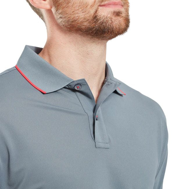 Footjoy polo Pique uni Gris avec rayure sur le col rouge