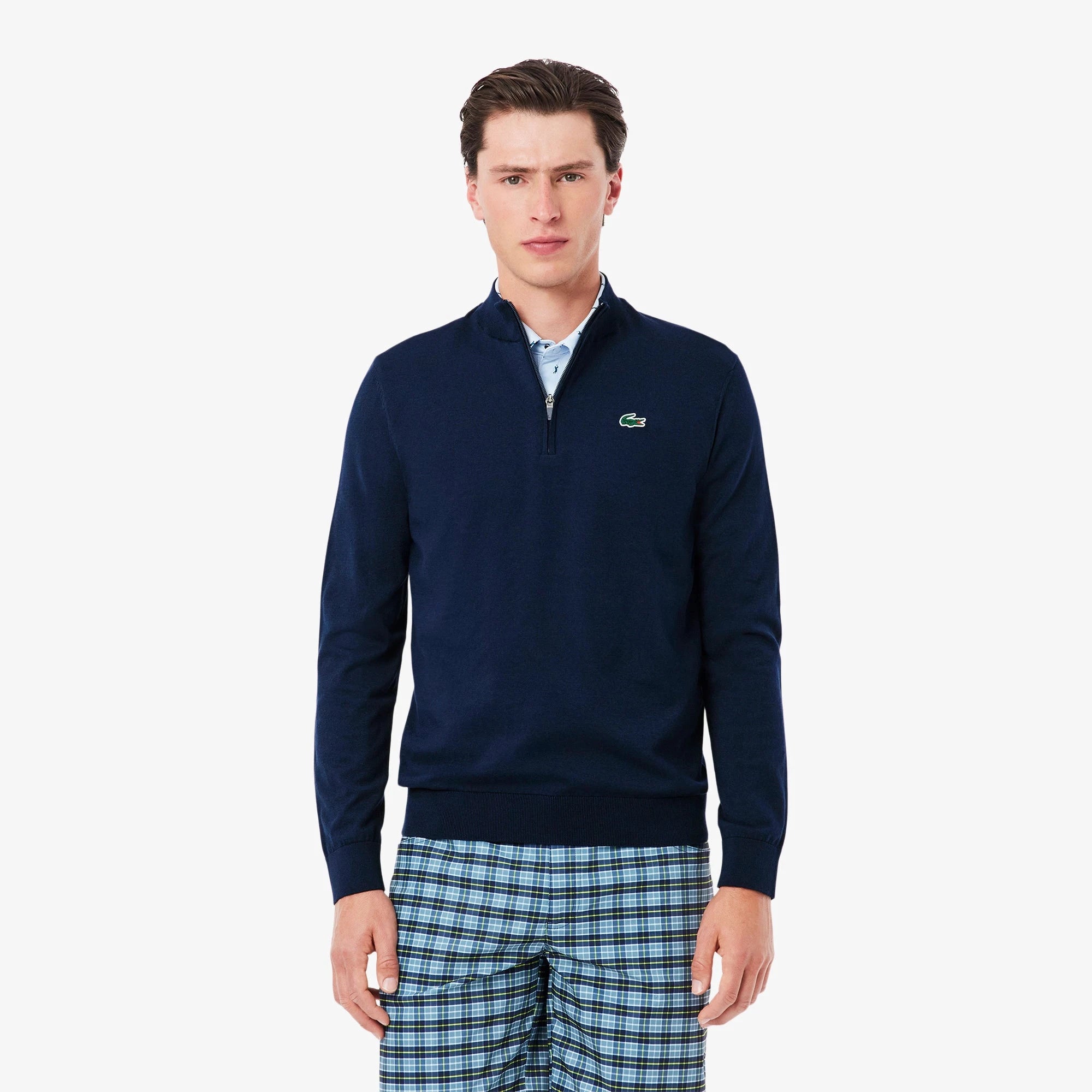 Lacoste Pull quart de zip thermorégulateur marine