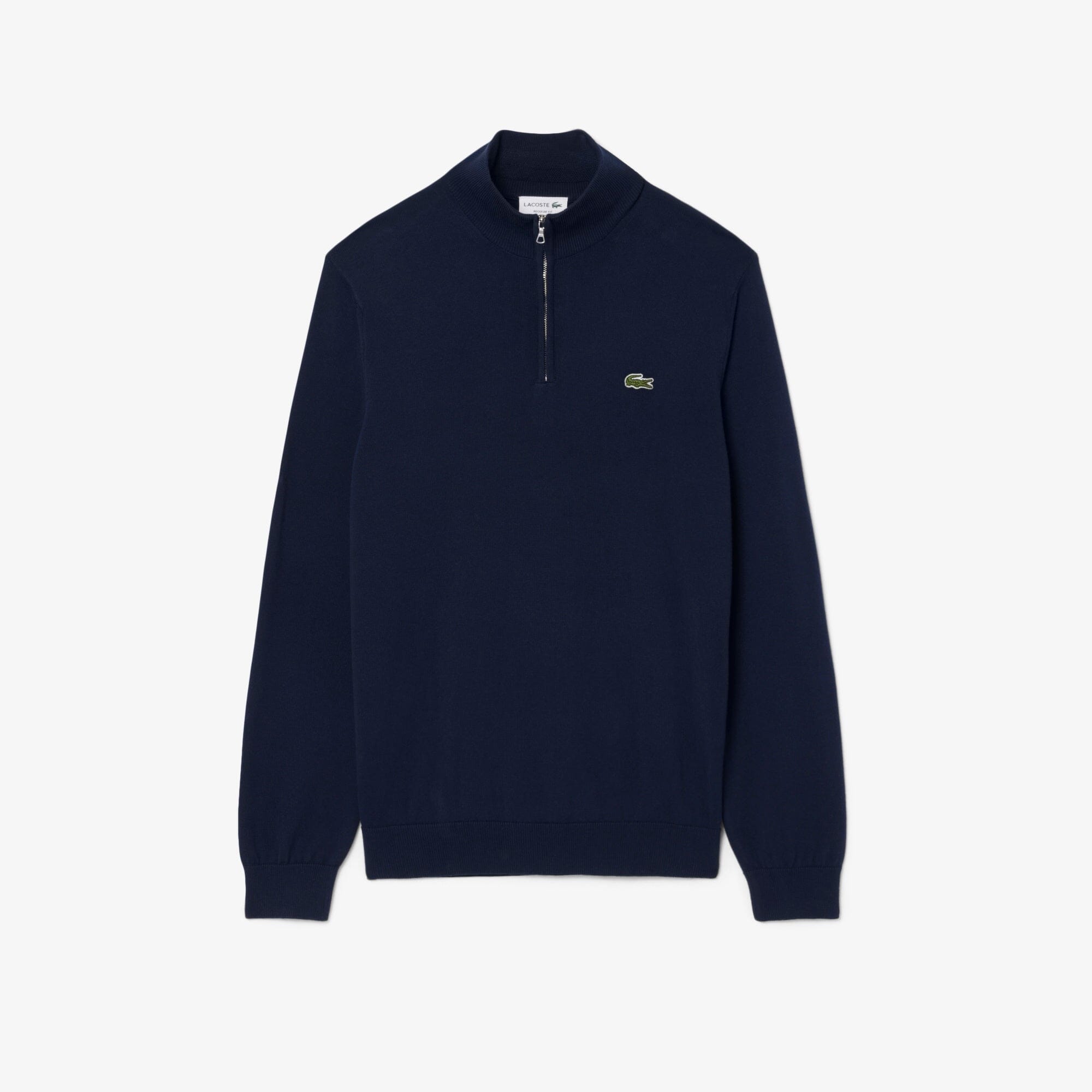 Lacoste Pull zippé coton uni col montant Bleu Nuit