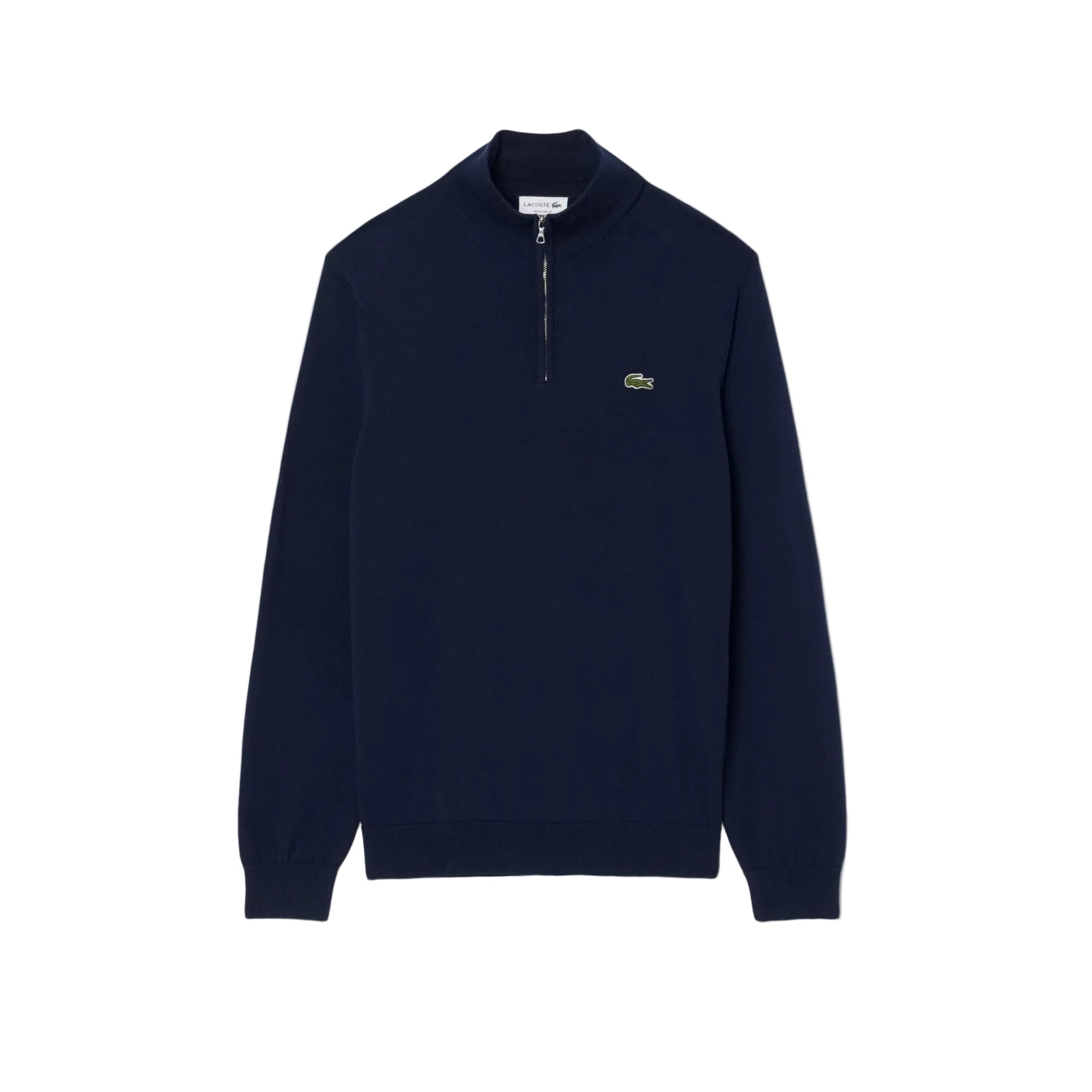 Lacoste Pull zippé coton uni col montant Bleu Nuit