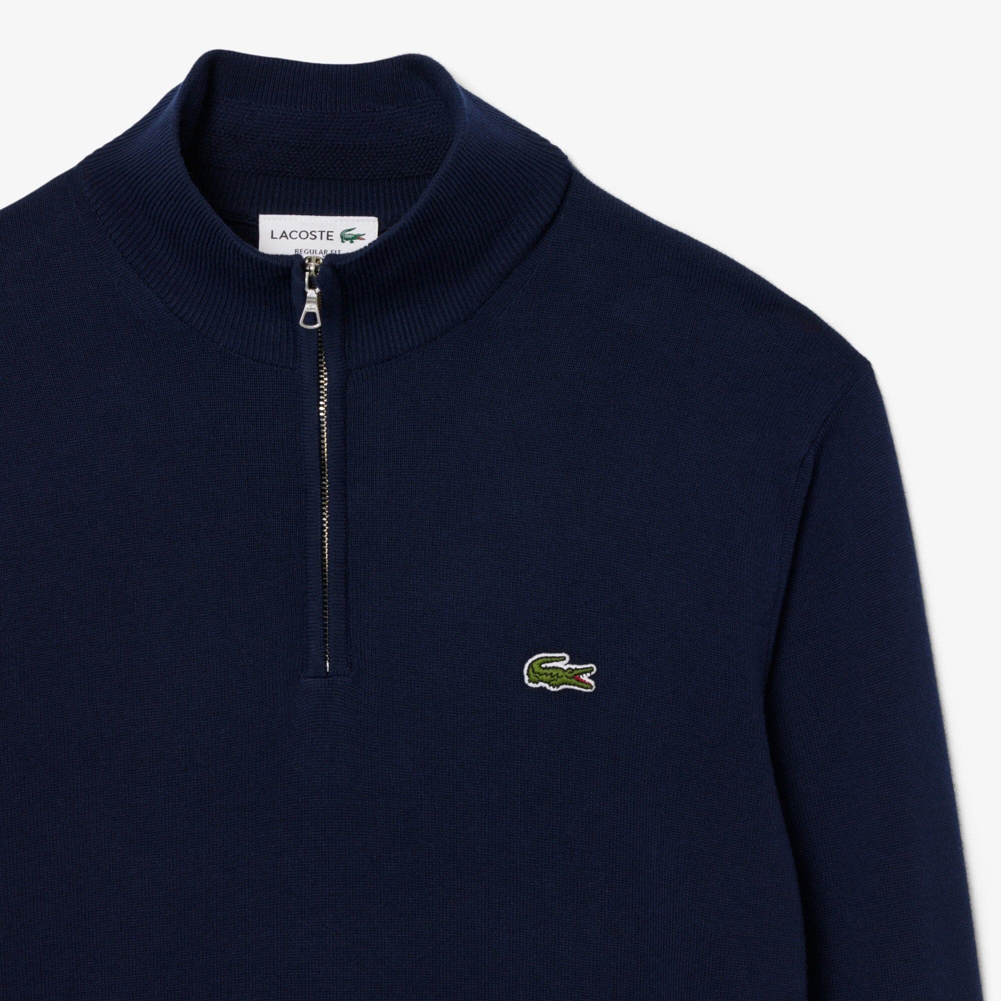 Lacoste Pull zippé coton uni col montant Bleu Nuit