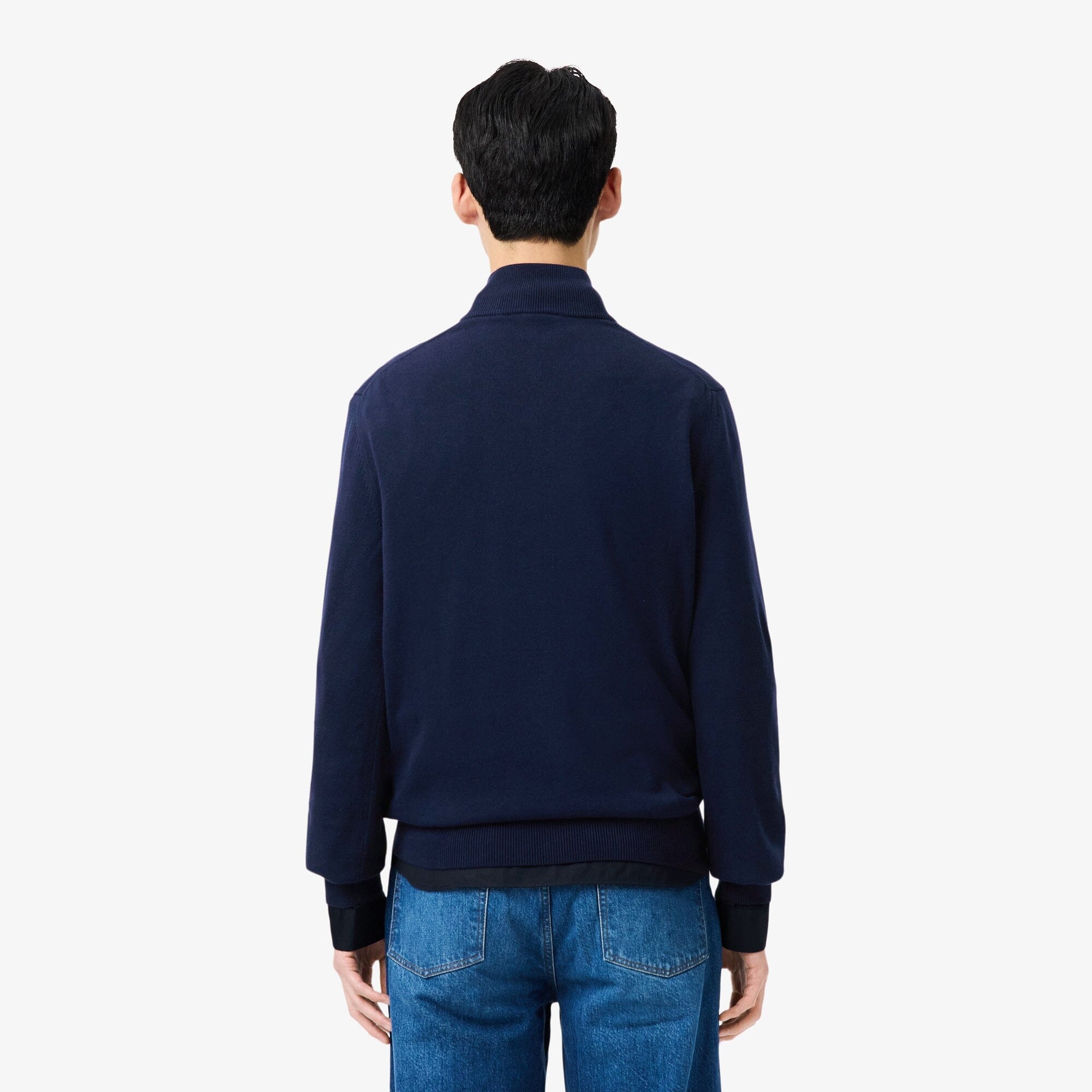 Lacoste Pull zippé coton uni col montant Bleu Nuit