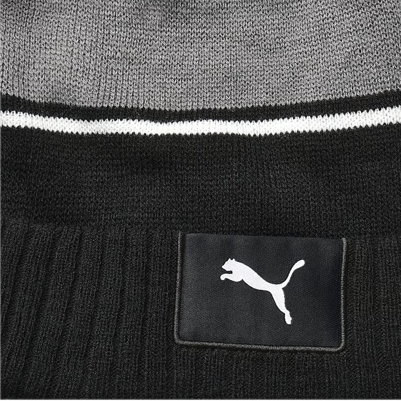 Puma Bonnet Sport Pom Beanie Noir Gris et Blanc