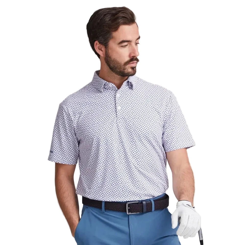 Ping Polo Blanc EPHRON golf imprimé Rose Bleau Marine