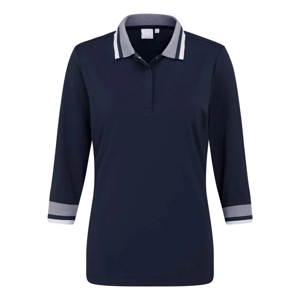 Ping Polo Femme à manche 3/4 Lindsey Marine / Blanc