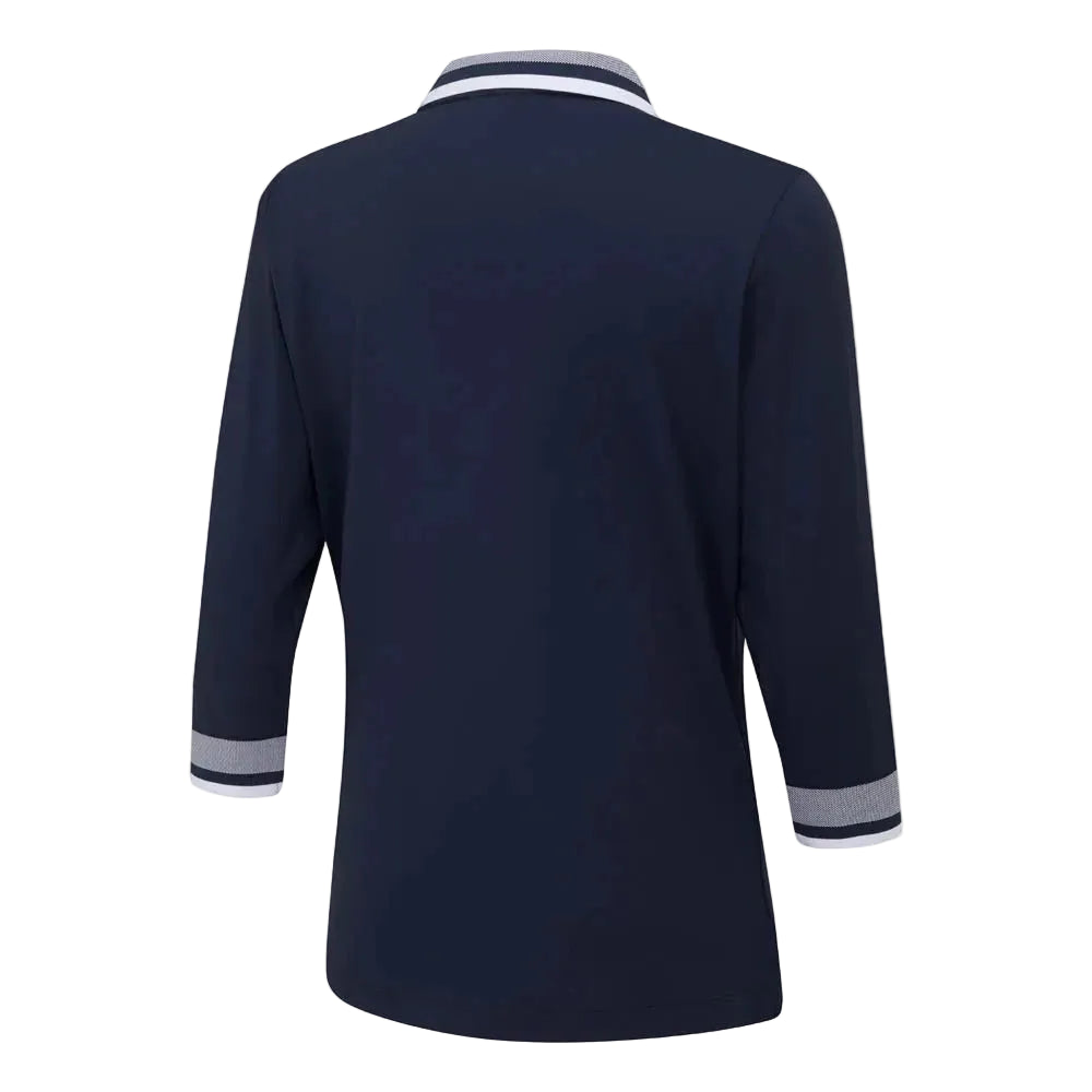 Ping Polo Femme à manche 3/4 Lindsey Marine / Blanc