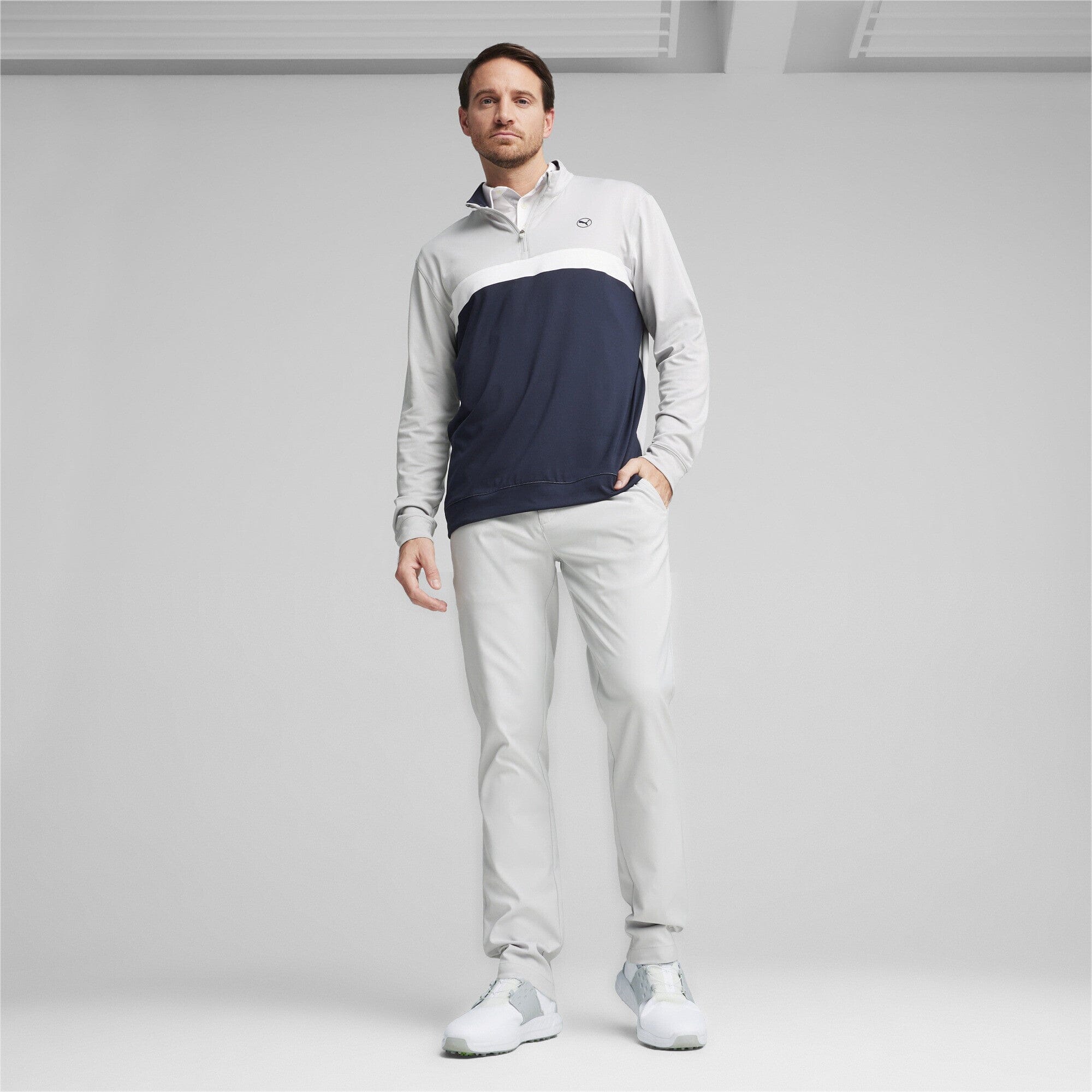 Puma Pull de Golf Pure Colorblock 1/4 Zip Ash Grey deep navy