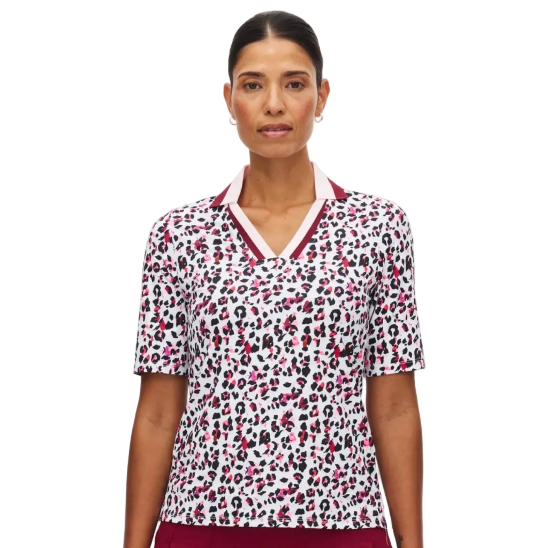Röhnisch Poloshirt Essential Imprimé léopard rose bordeaux - GolfCenter.fr