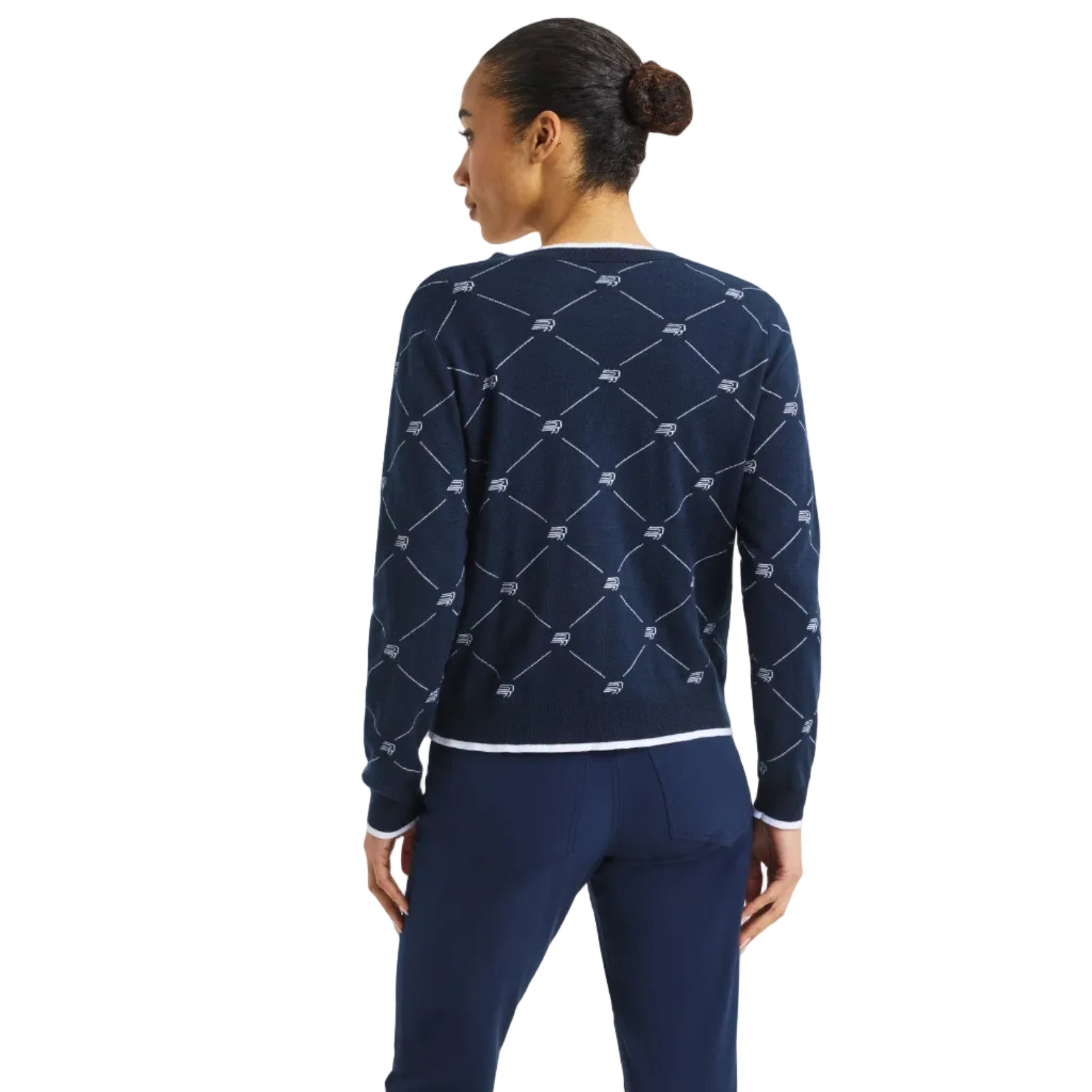Rohnisch Cardigan R logo R check bleu marine