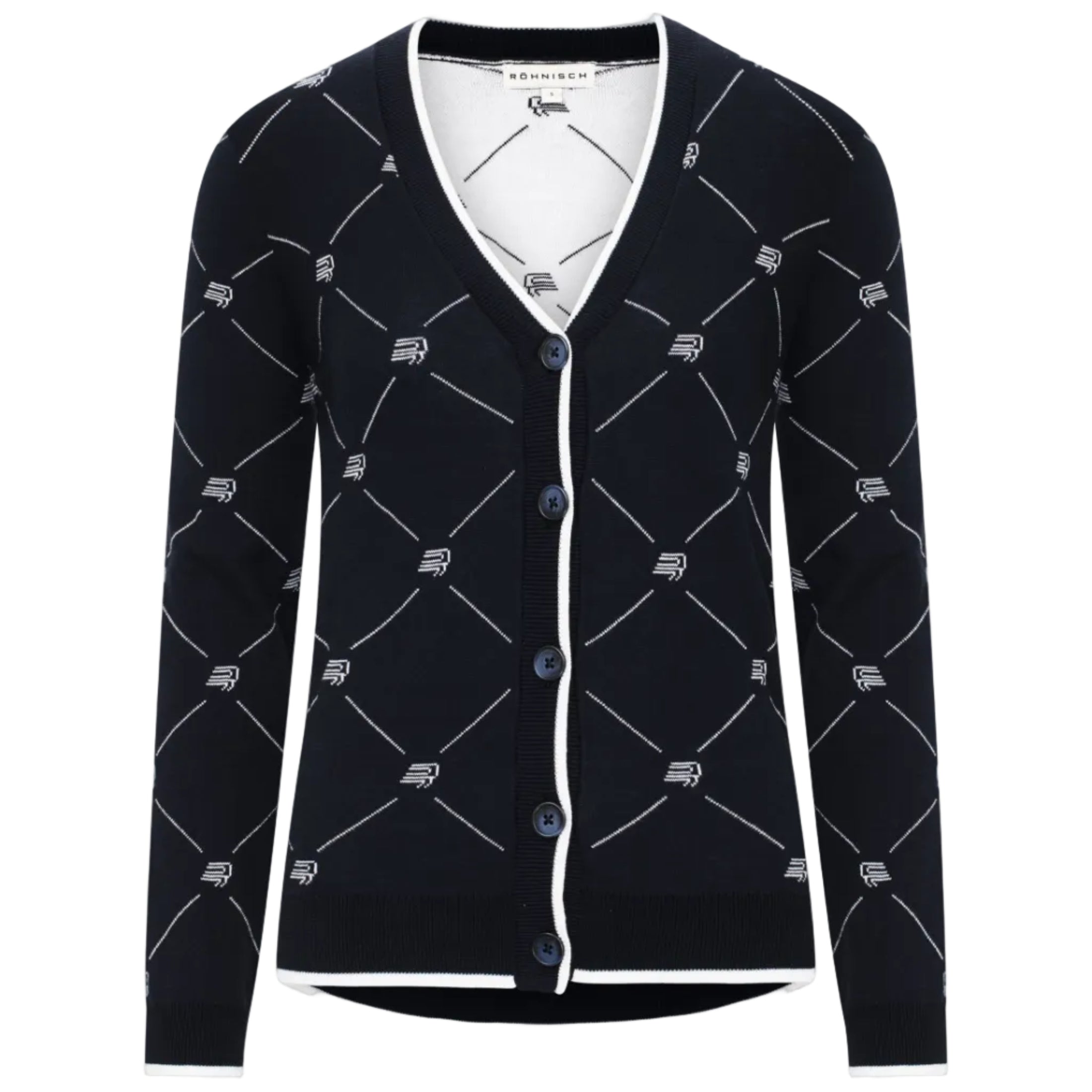 Rohnisch Cardigan R logo R check bleu marine