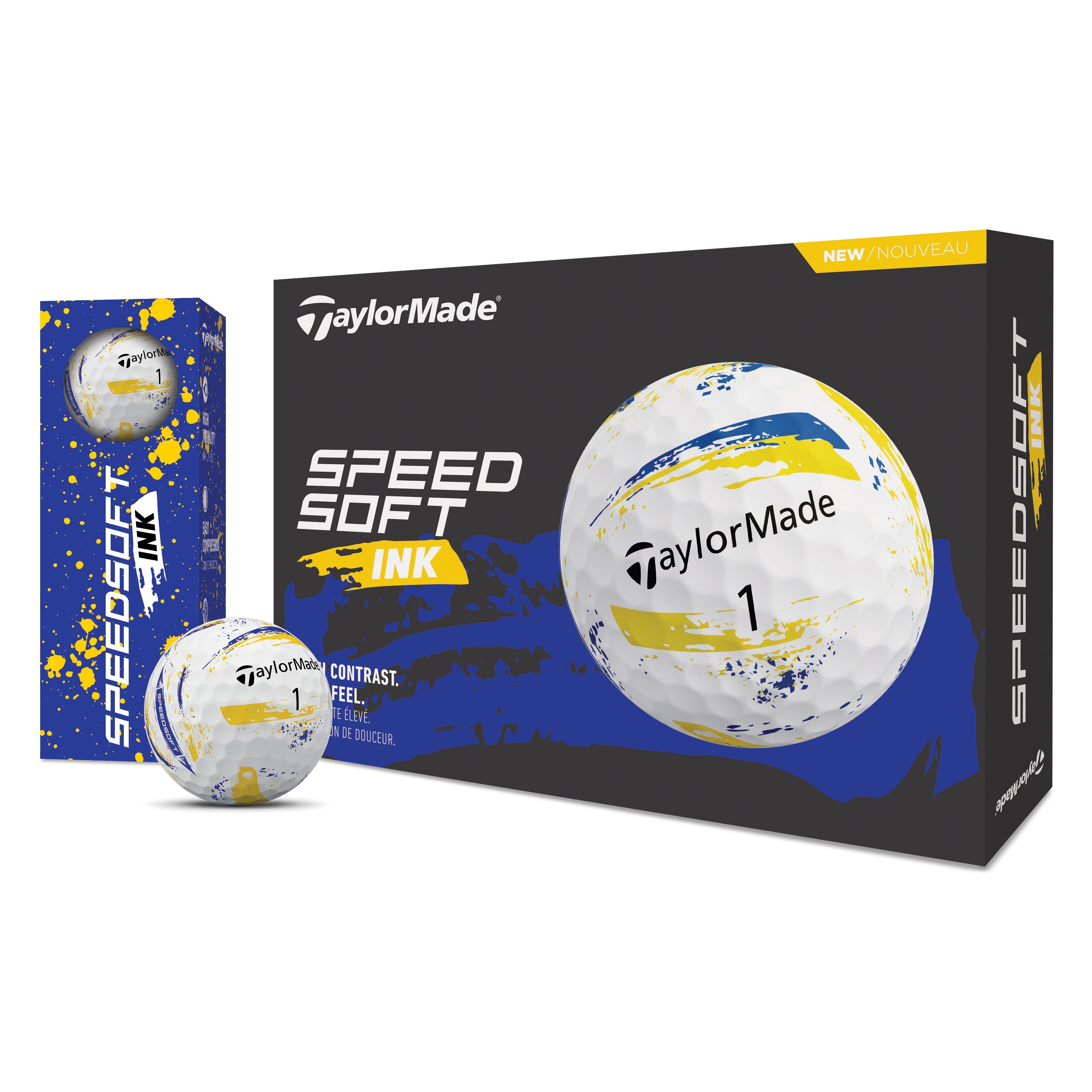 TaylorMade Balles SpeedSoft Ink Bleu/Jaune 2026 (Boite de 12)