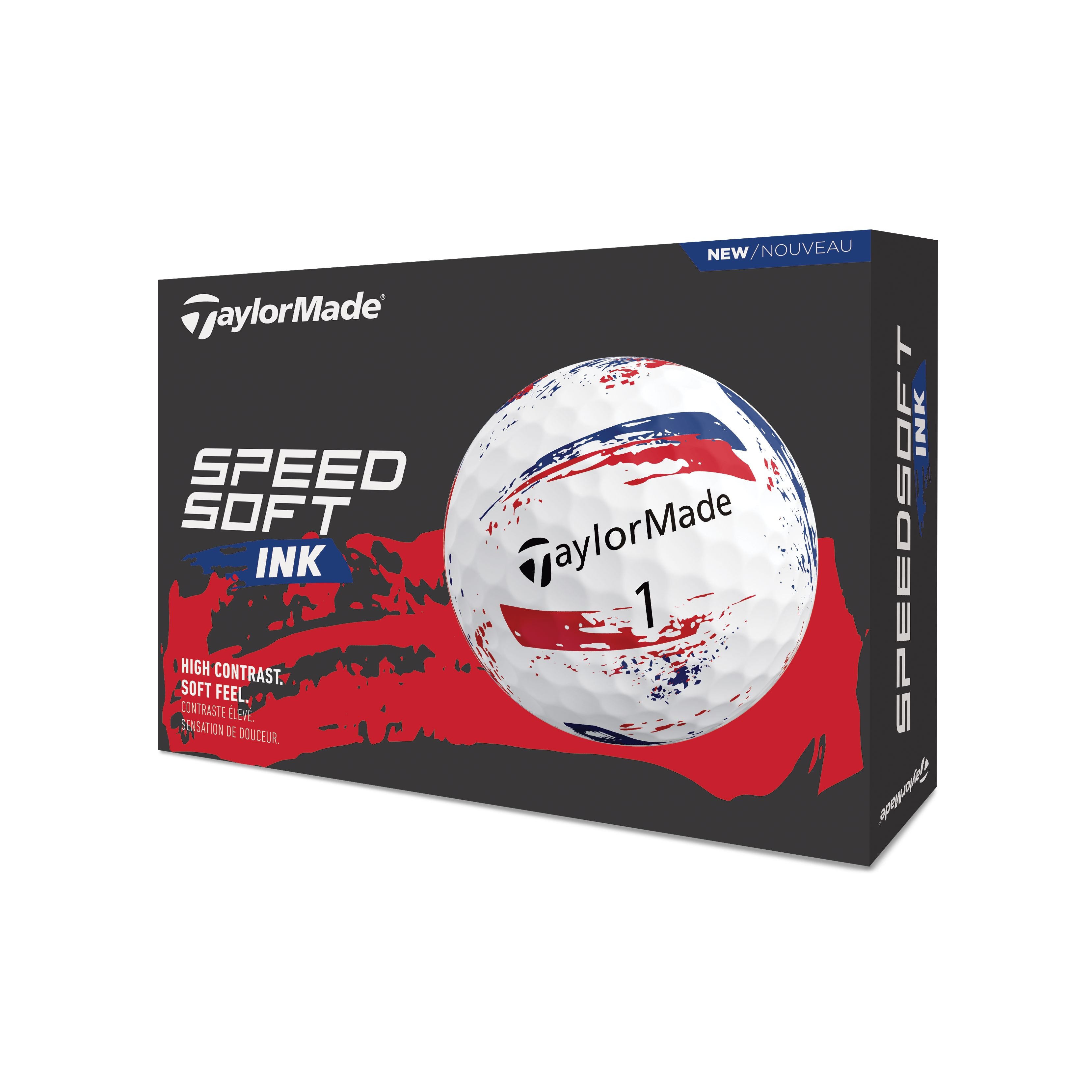 TaylorMade Balles SpeedSoft Ink Bleu/Rouge 2026 (Boite de 12)