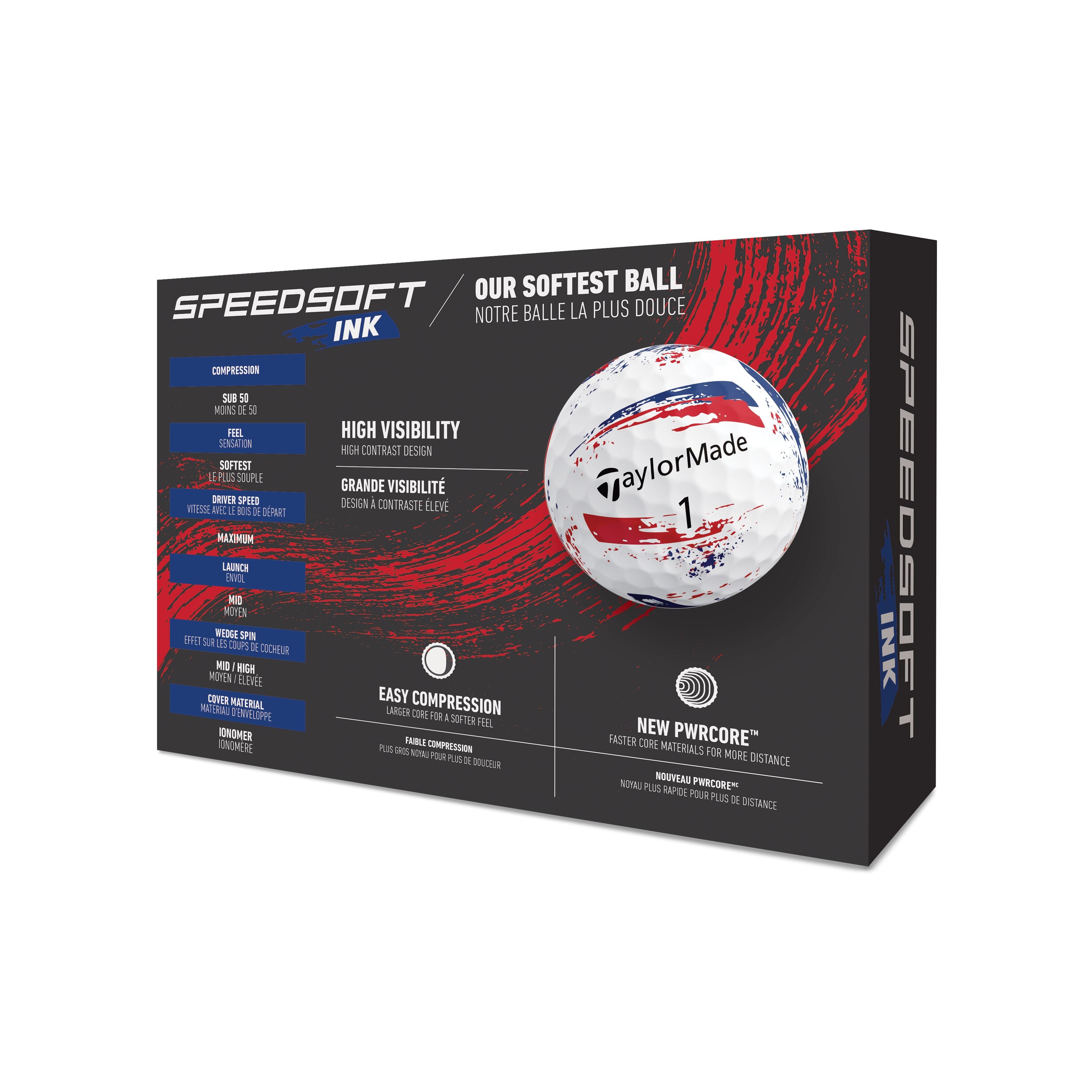 TaylorMade Balles SpeedSoft Ink Bleu/Rouge 2026 (Boite de 12)