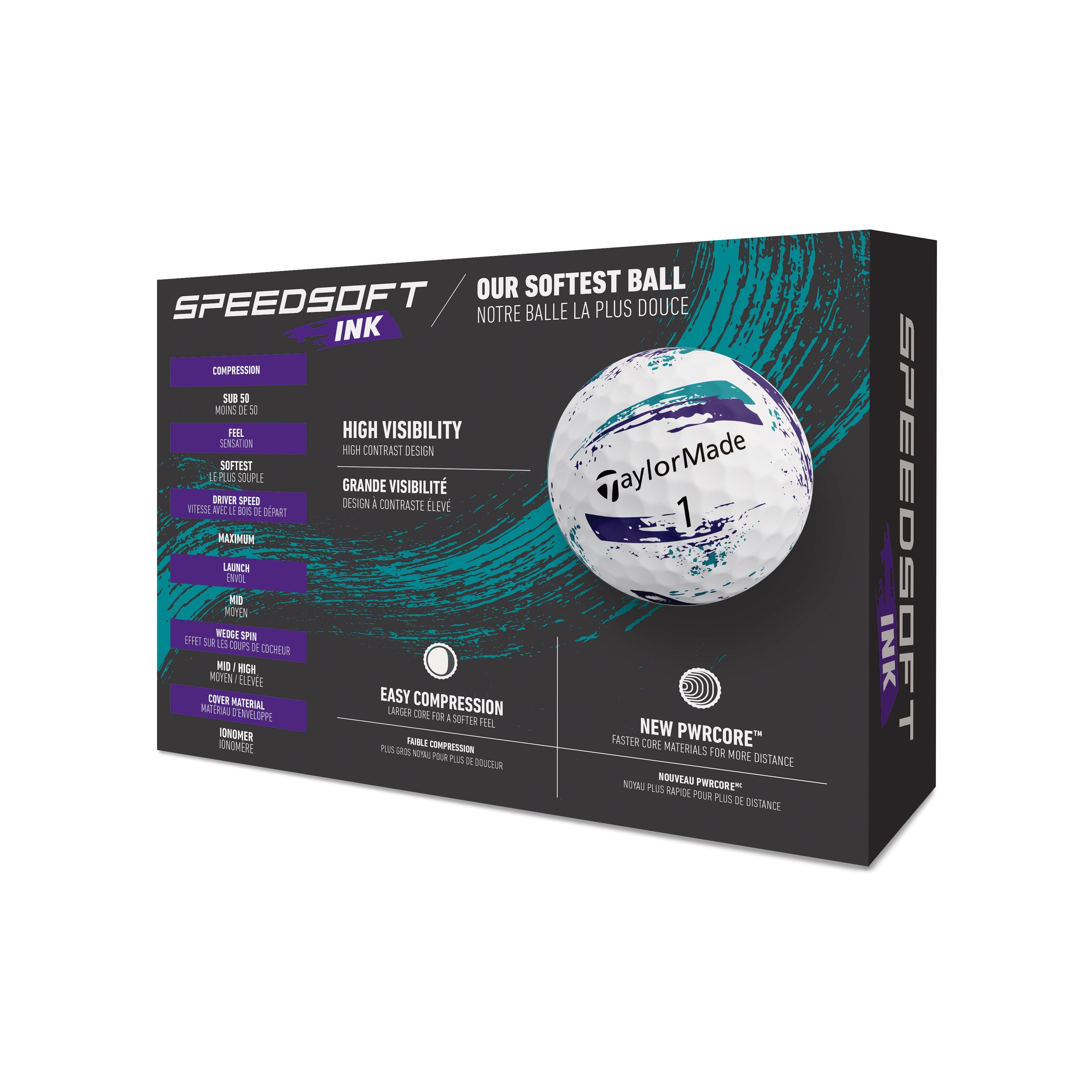 TaylorMade Balles SpeedSoft Ink Violet/Turquoise 2026 (Boite de 12)