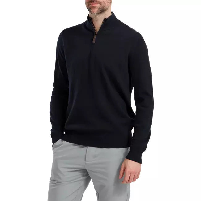 Footjoy pull 1/4 Zip Mélange de Laine Bleu marine
