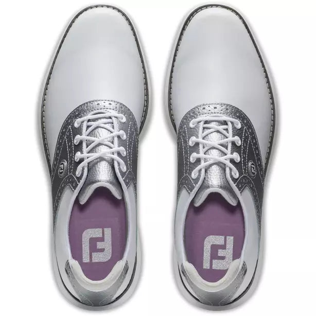 Footjoy Traditions spikeless LADY Blanche Argenté Violet