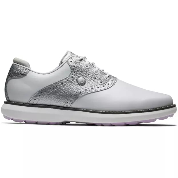 Footjoy Traditions spikeless LADY Blanche Argenté Violet
