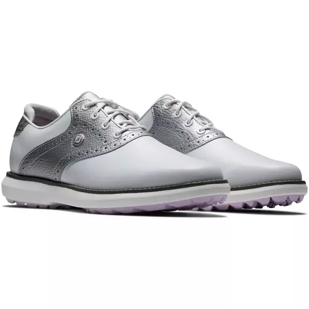 Footjoy Traditions spikeless LADY Blanche Argenté Violet