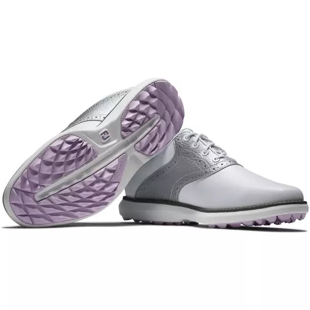 Footjoy Traditions spikeless LADY Blanche Argenté Violet