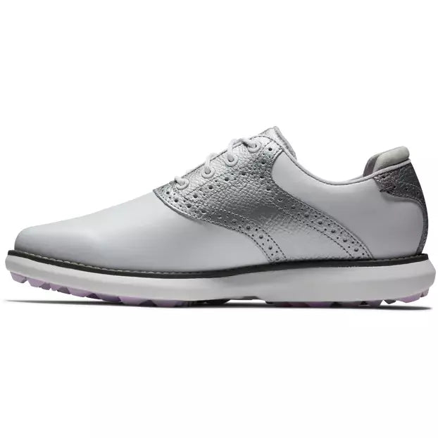 Footjoy Traditions spikeless LADY Blanche Argenté Violet