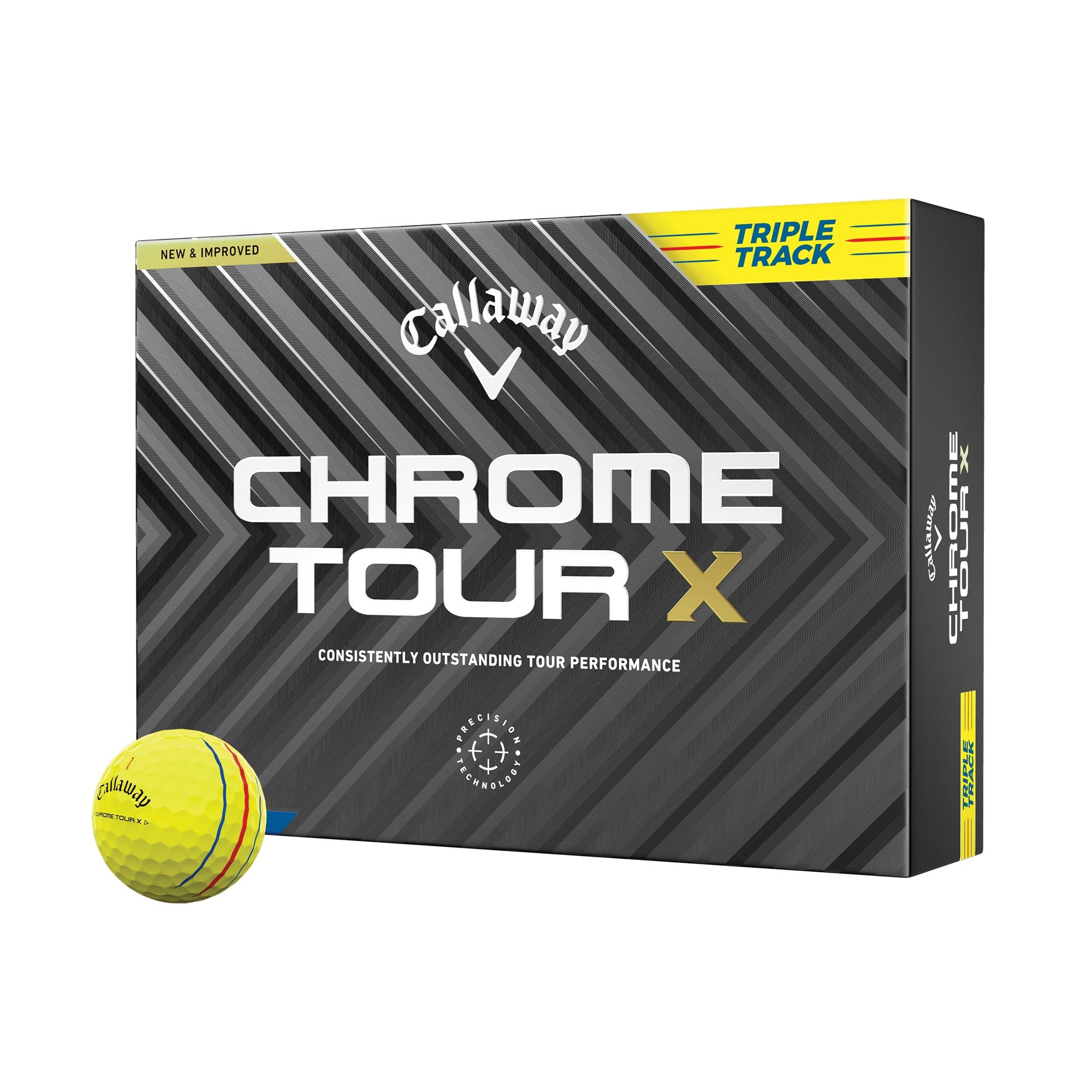 Callaway Balles Chrome Tour X Jaune Triple Track 2025 (boite de 12)