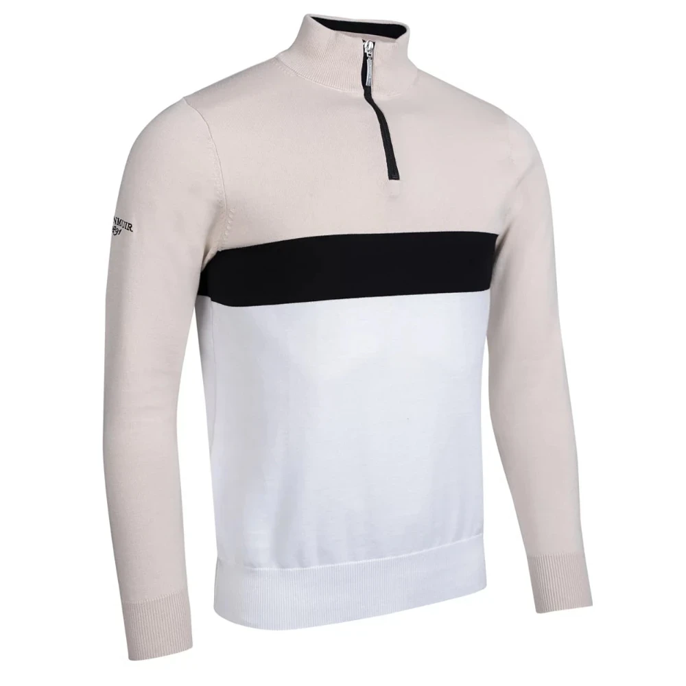 GLENMUIR Pull 1/4 zip BLAIN léger en coton beige noir blanc