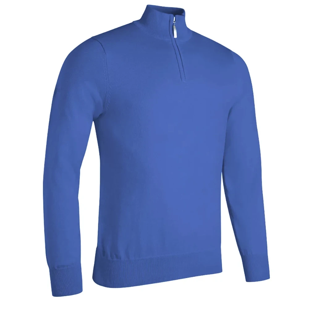 GLENMUIR Pull 1/4 zip DEVON léger en coton Bleu Tahiti
