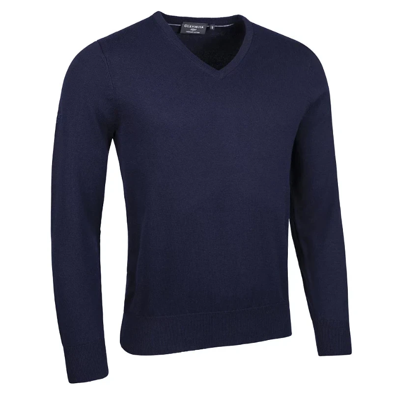 GLENMUIR Pull col V EDEN léger en coton Bleu Nuit