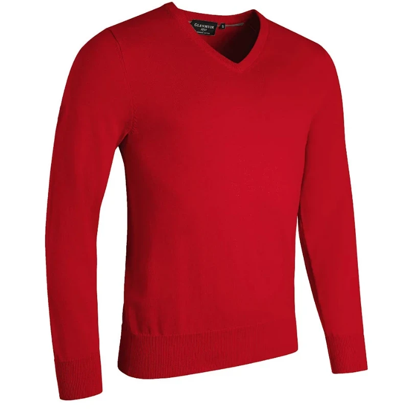 GLENMUIR Pull col V EDEN léger en coton Rouge Grenat