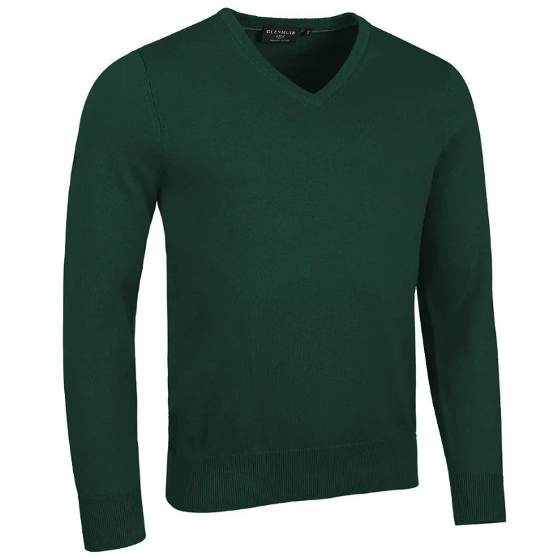 GLENMUIR Pull col V EDEN léger en coton Vert Bouteille