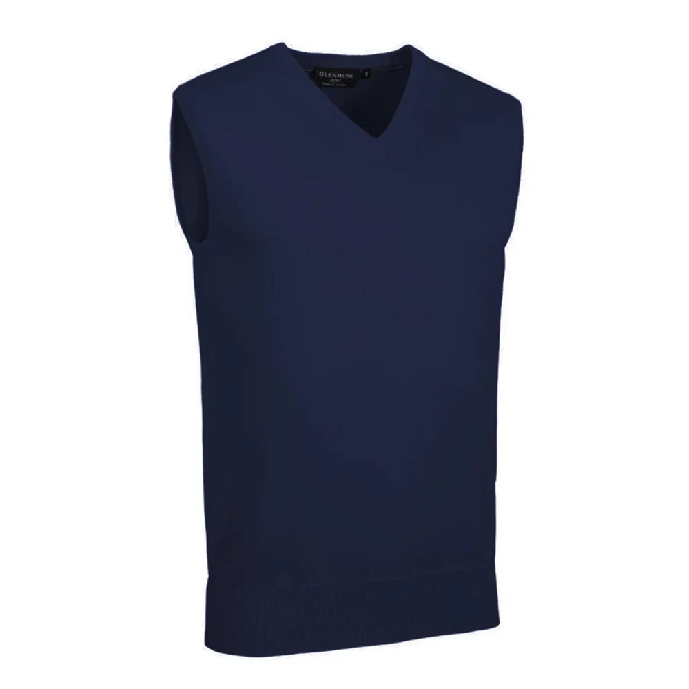 GLENMUIR Pull col V sans manches THORNTON léger en coton Bleu Marine