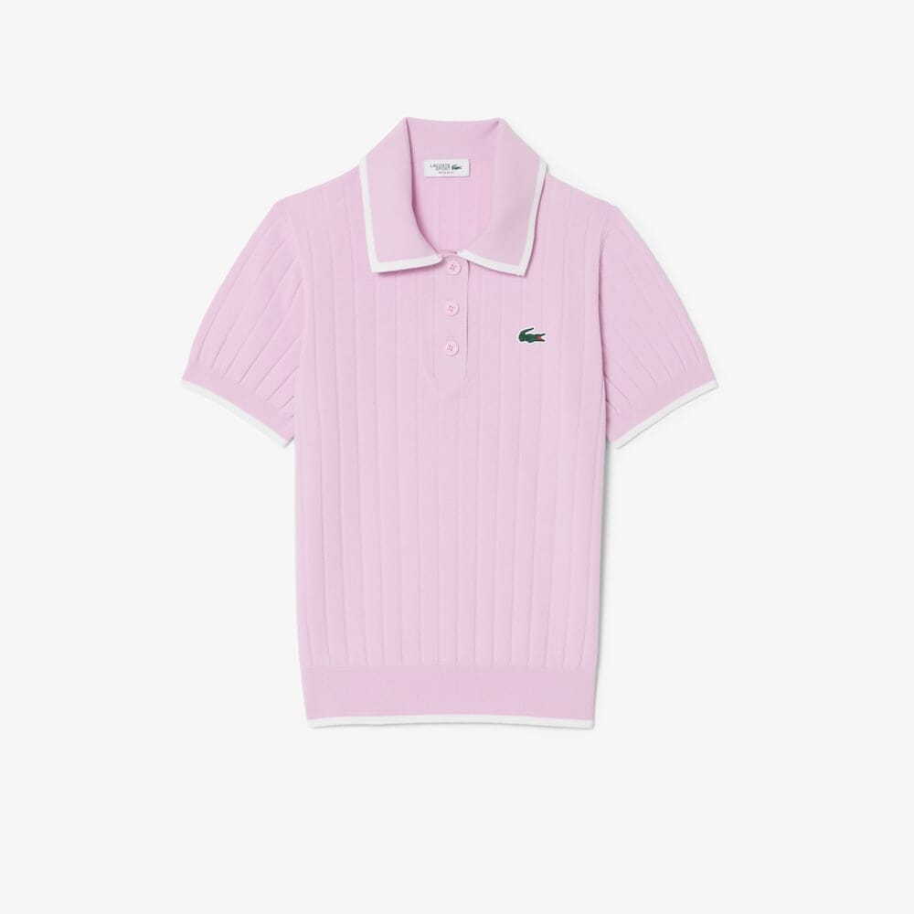 Lacoste Pull Golf col Polo manches courtes Rose Blanc