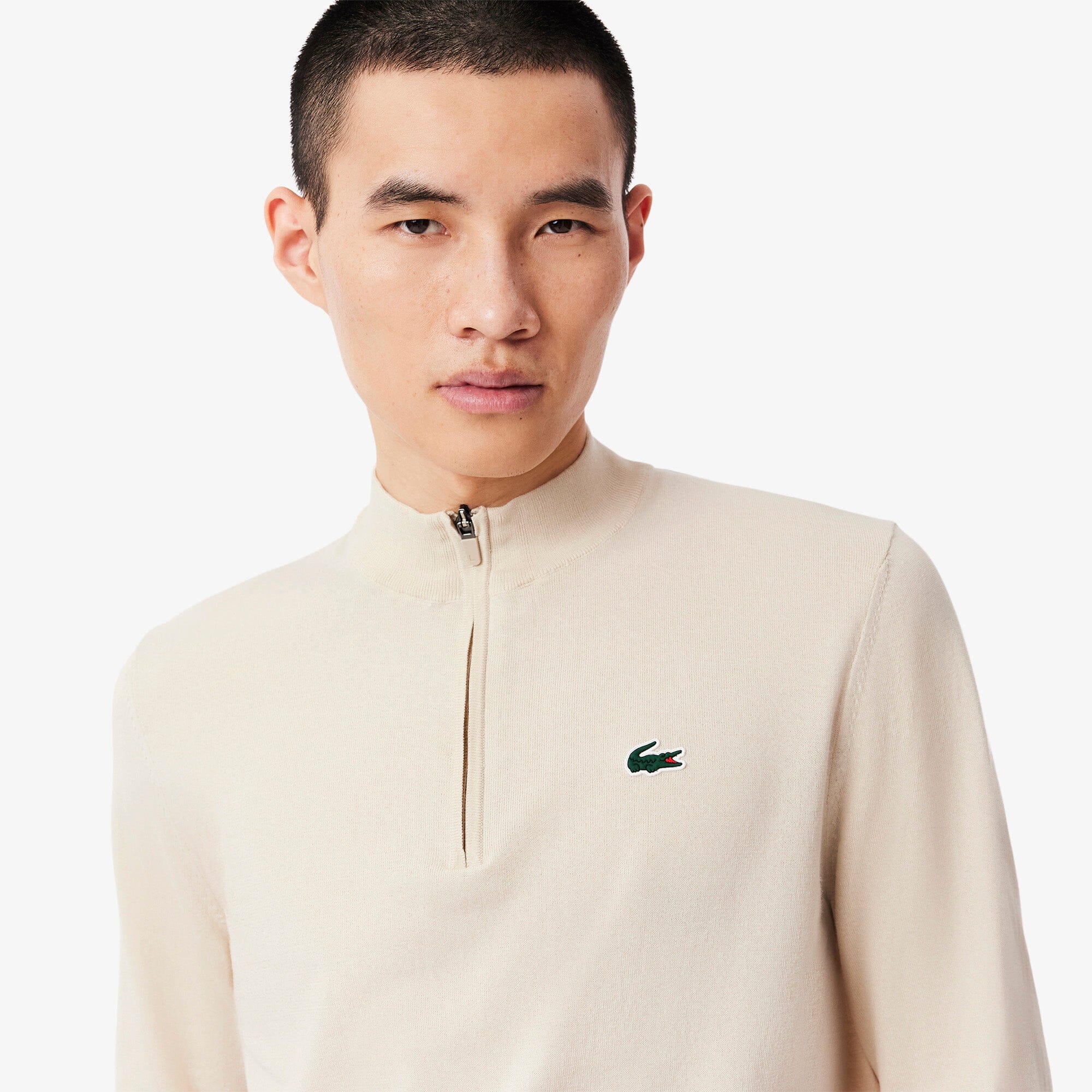 Lacoste Pull quart de zip thermorégulateur beige