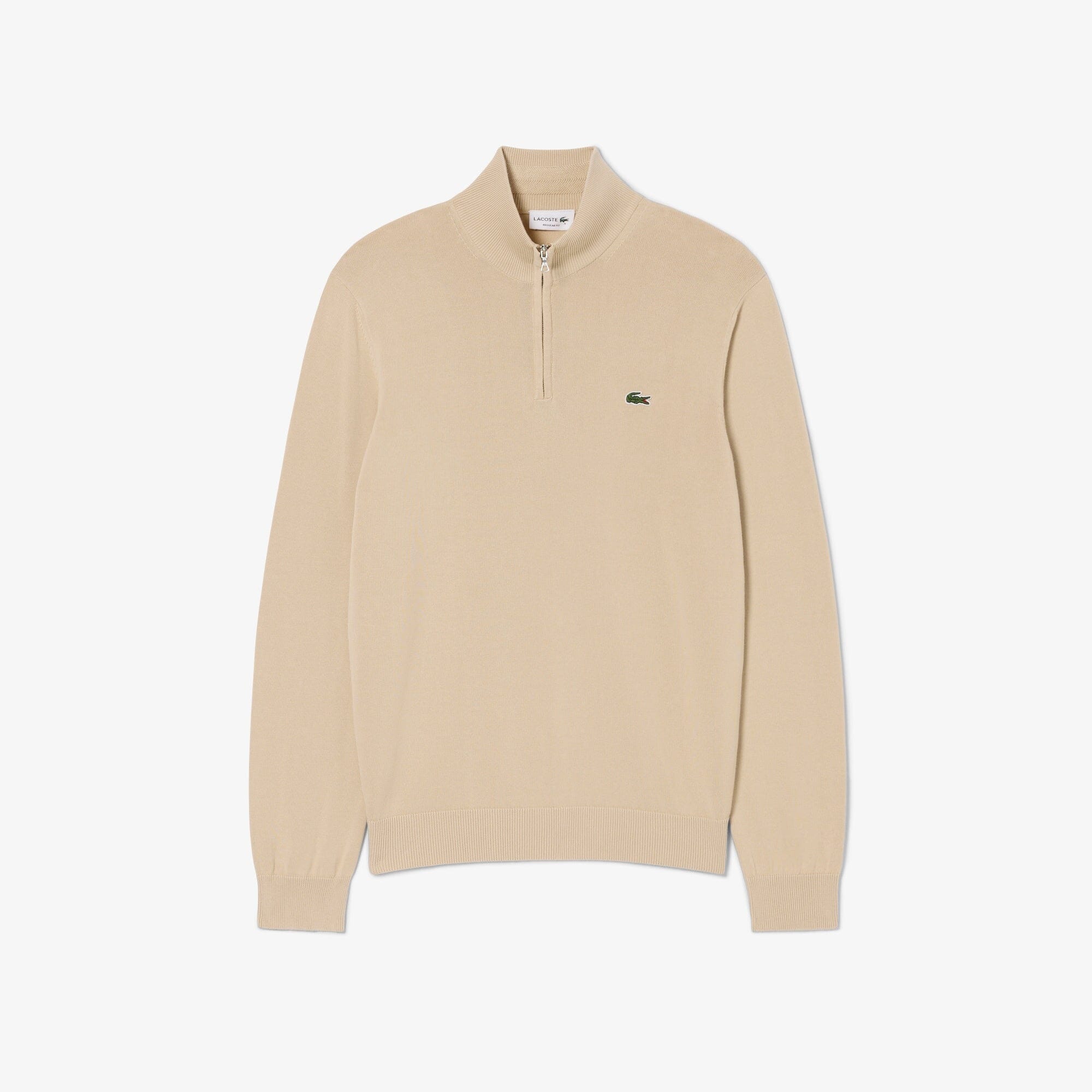 Lacoste Pull zippé coton uni col montant Beige