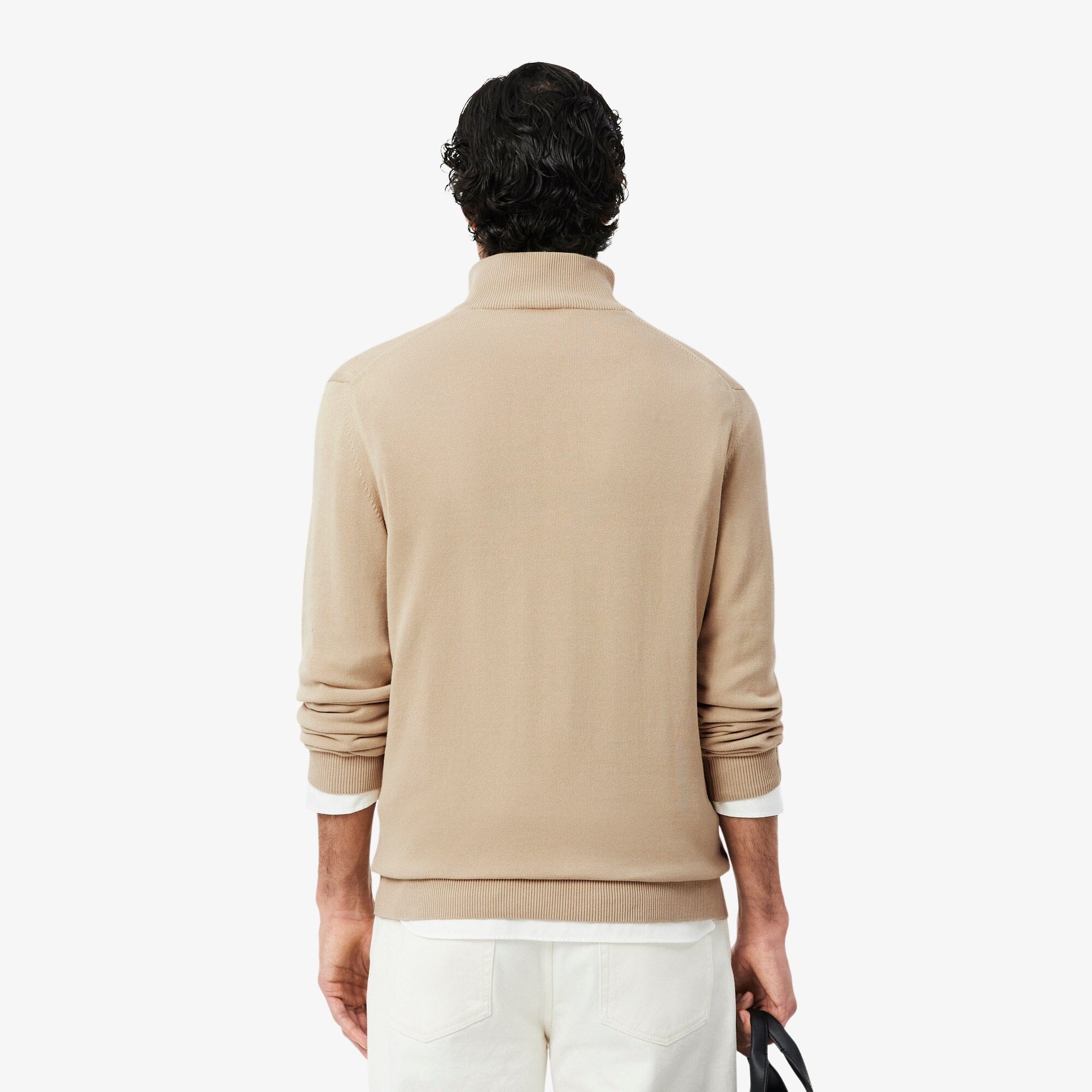 Lacoste Pull zippé coton uni col montant Beige