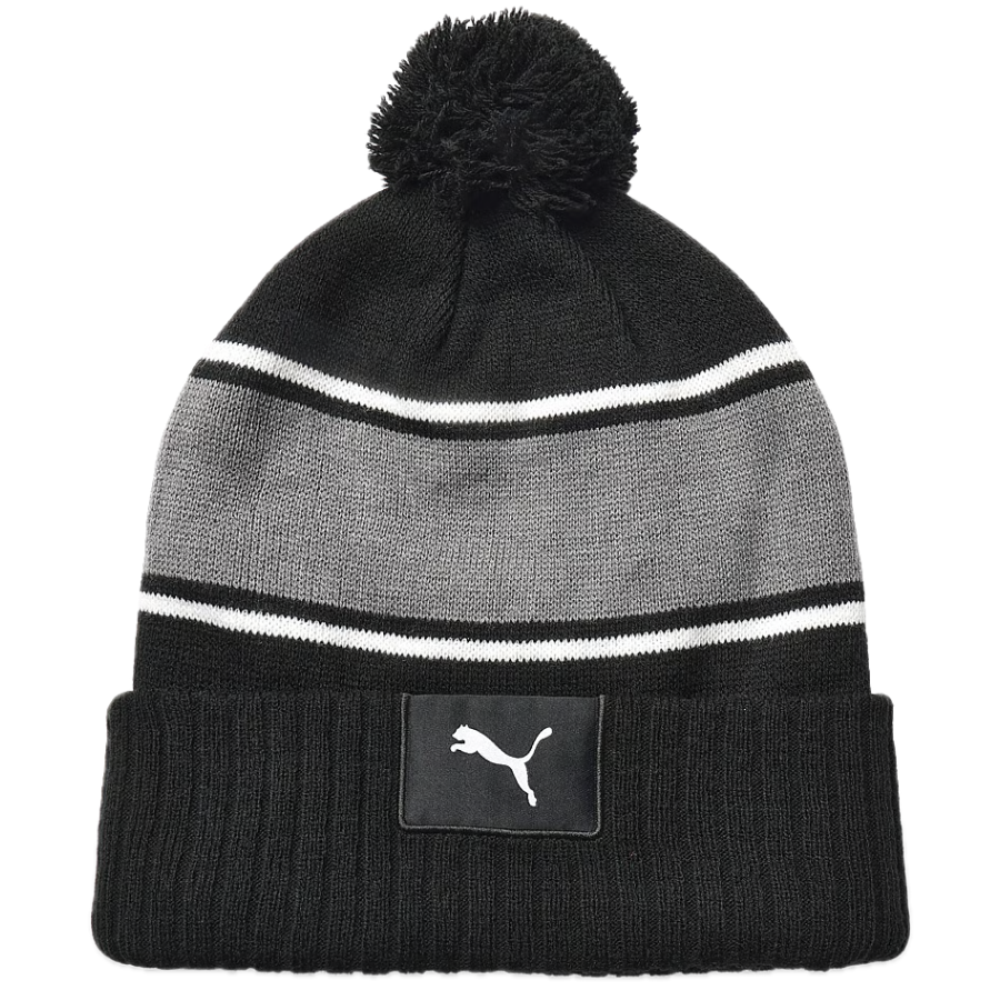 Puma Bonnet Sport Pom Beanie Noir Gris et Blanc