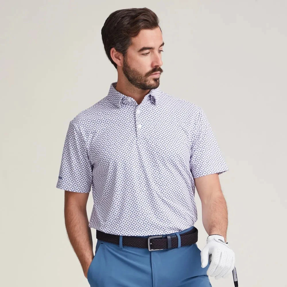 Ping Polo Blanc EPHRON golf imprimé Rose Bleau Marine