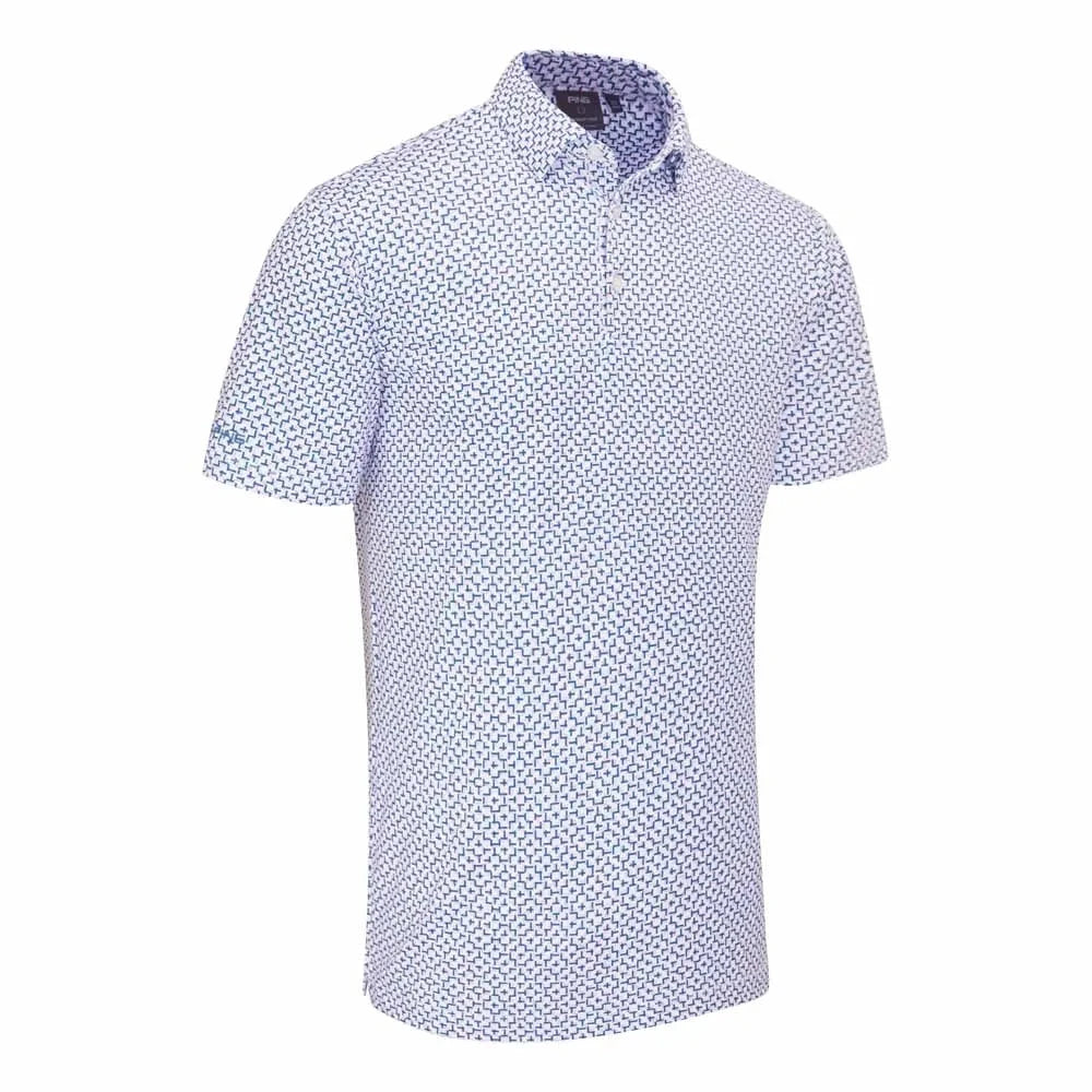 Ping Polo Blanc EPHRON golf imprimé Rose Bleau Marine