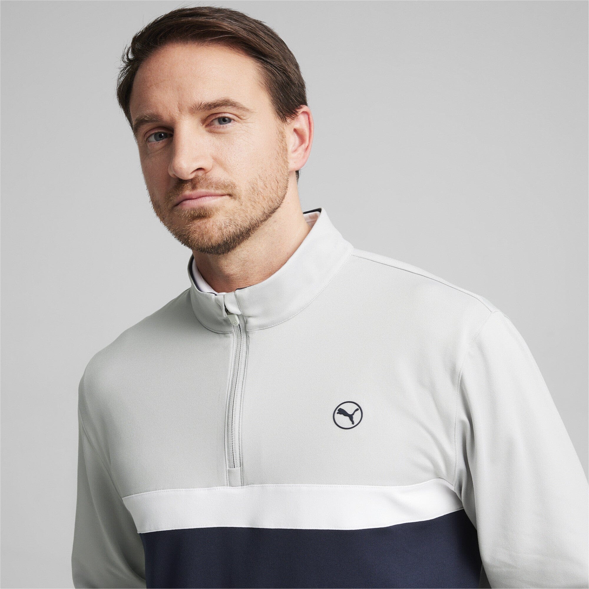 Puma Pull de Golf Pure Colorblock 1/4 Zip Ash Grey deep navy