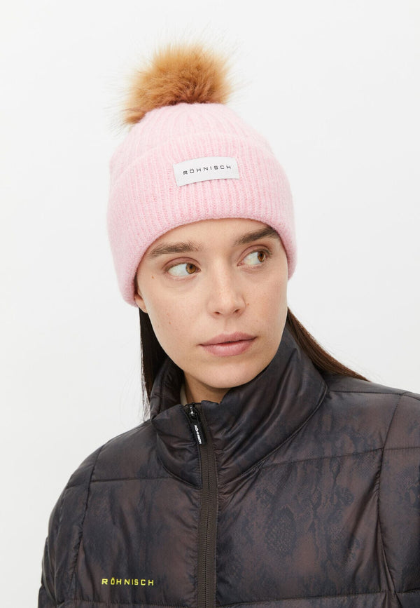 Röhnisch Bonnet Pom Rib Beanie, Pink Rohnisch