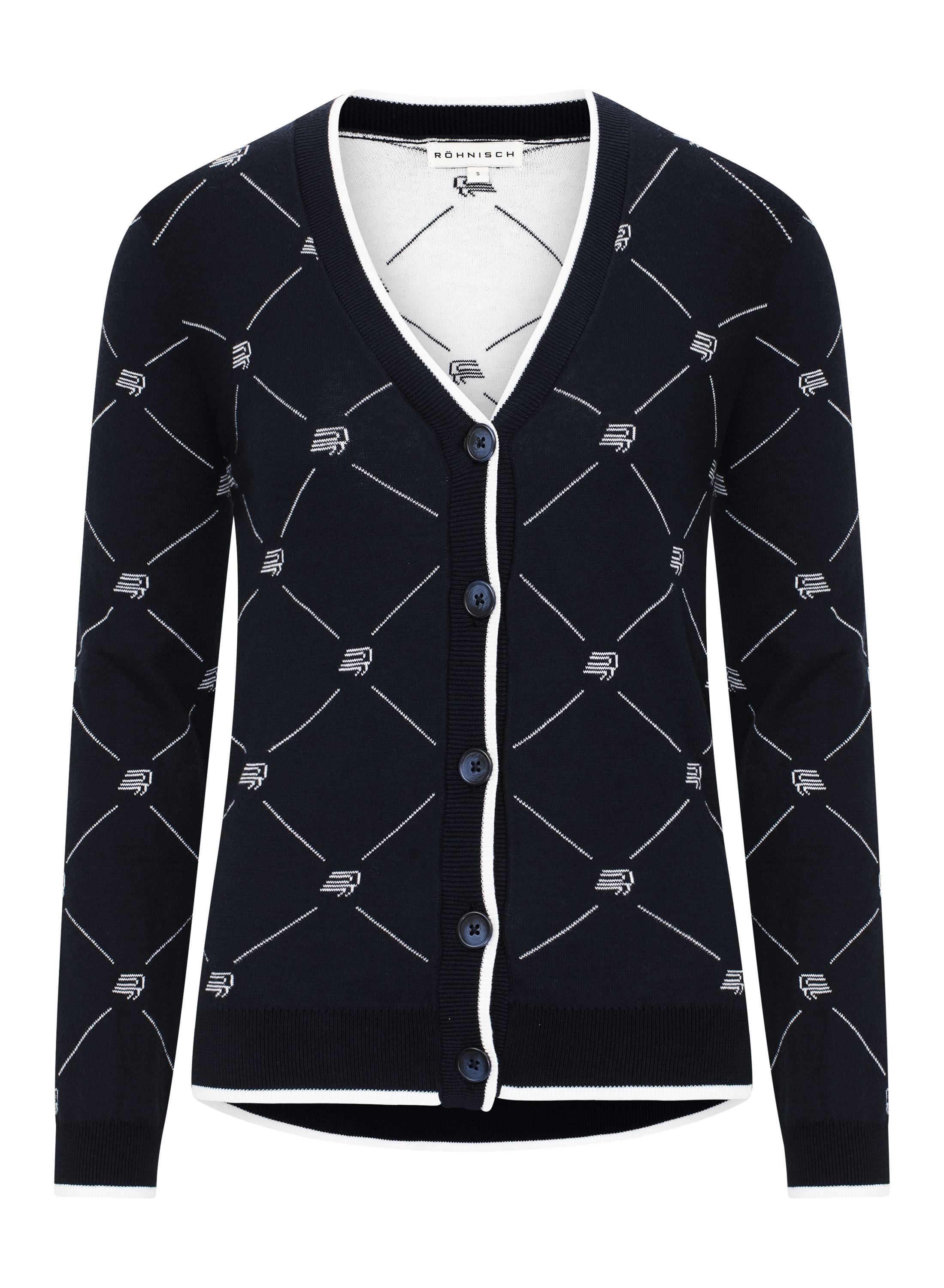Rohnisch Cardigan R logo R check bleu marine