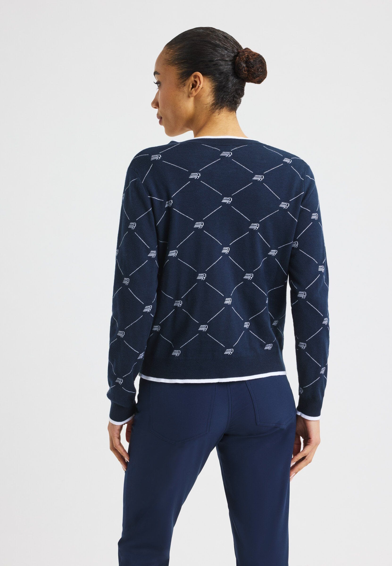 Rohnisch Cardigan R logo R check bleu marine