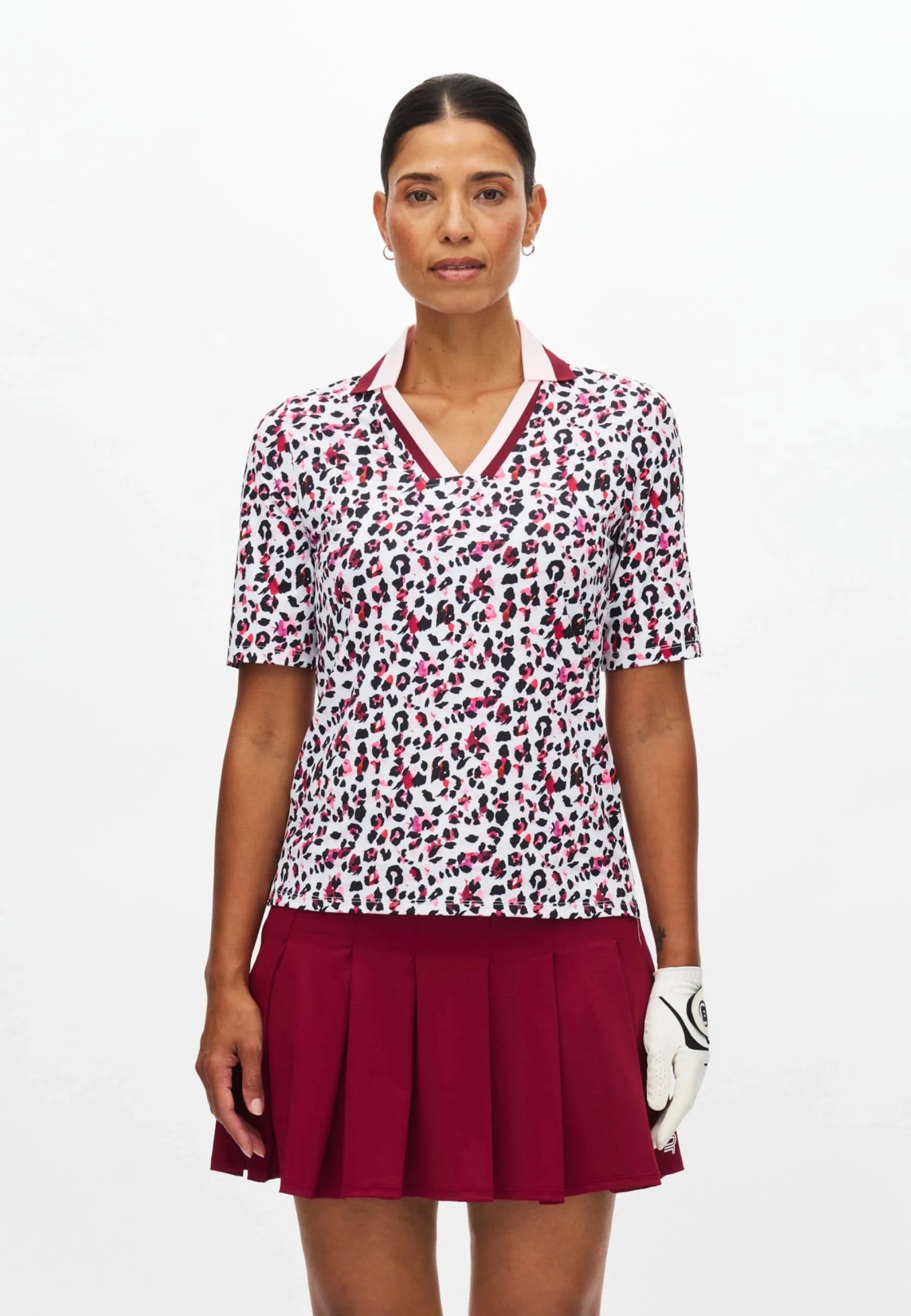 Röhnisch Poloshirt Essential Imprimé léopard rose bordeaux - GolfCenter.fr