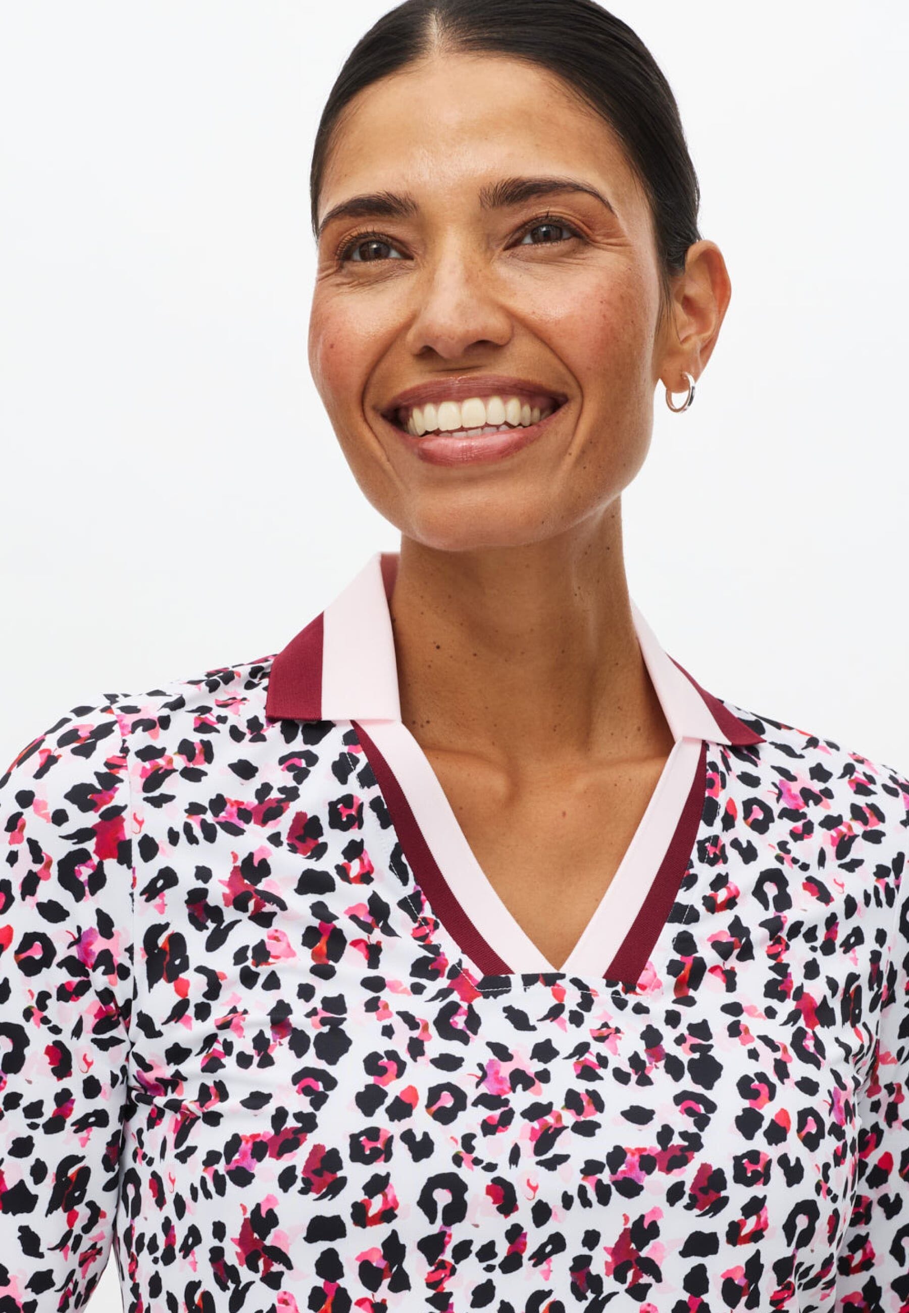 Röhnisch Poloshirt Essential Imprimé léopard rose bordeaux - GolfCenter.fr