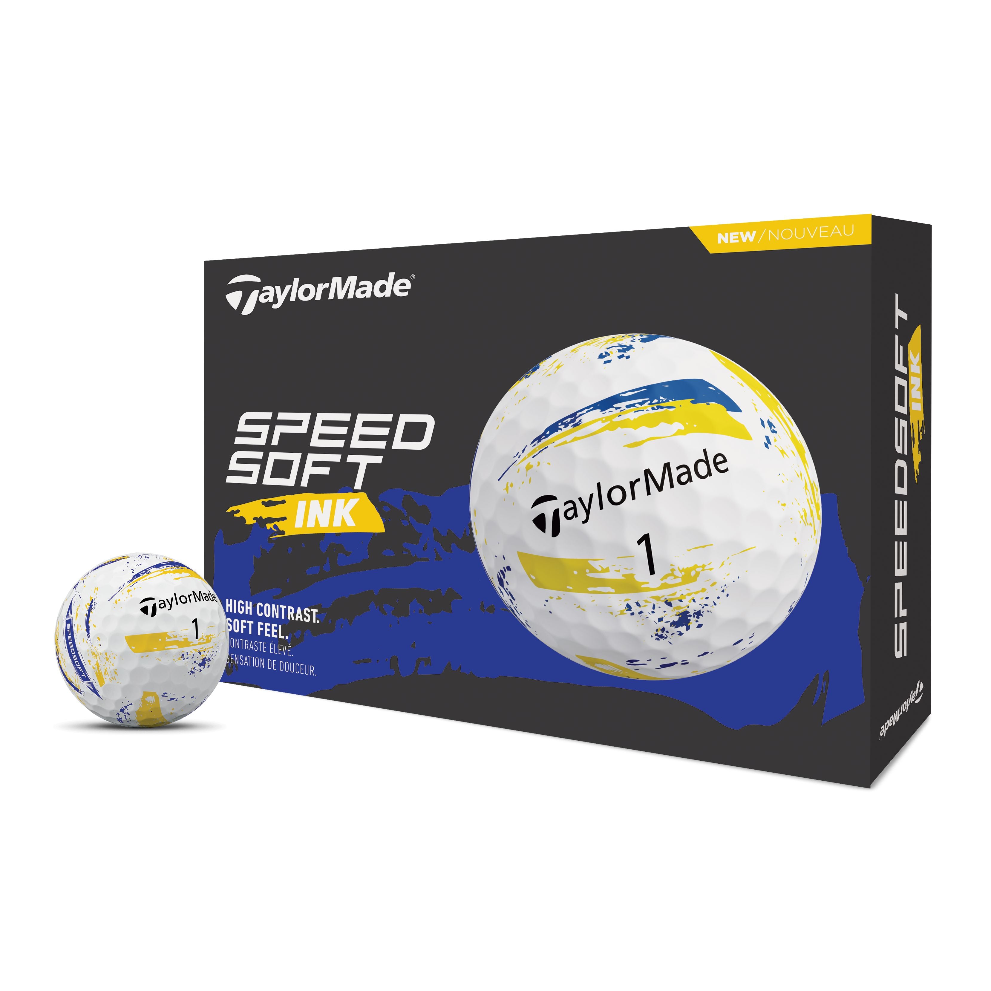 TaylorMade Balles SpeedSoft Ink Bleu/Jaune 2026 (Boite de 12)