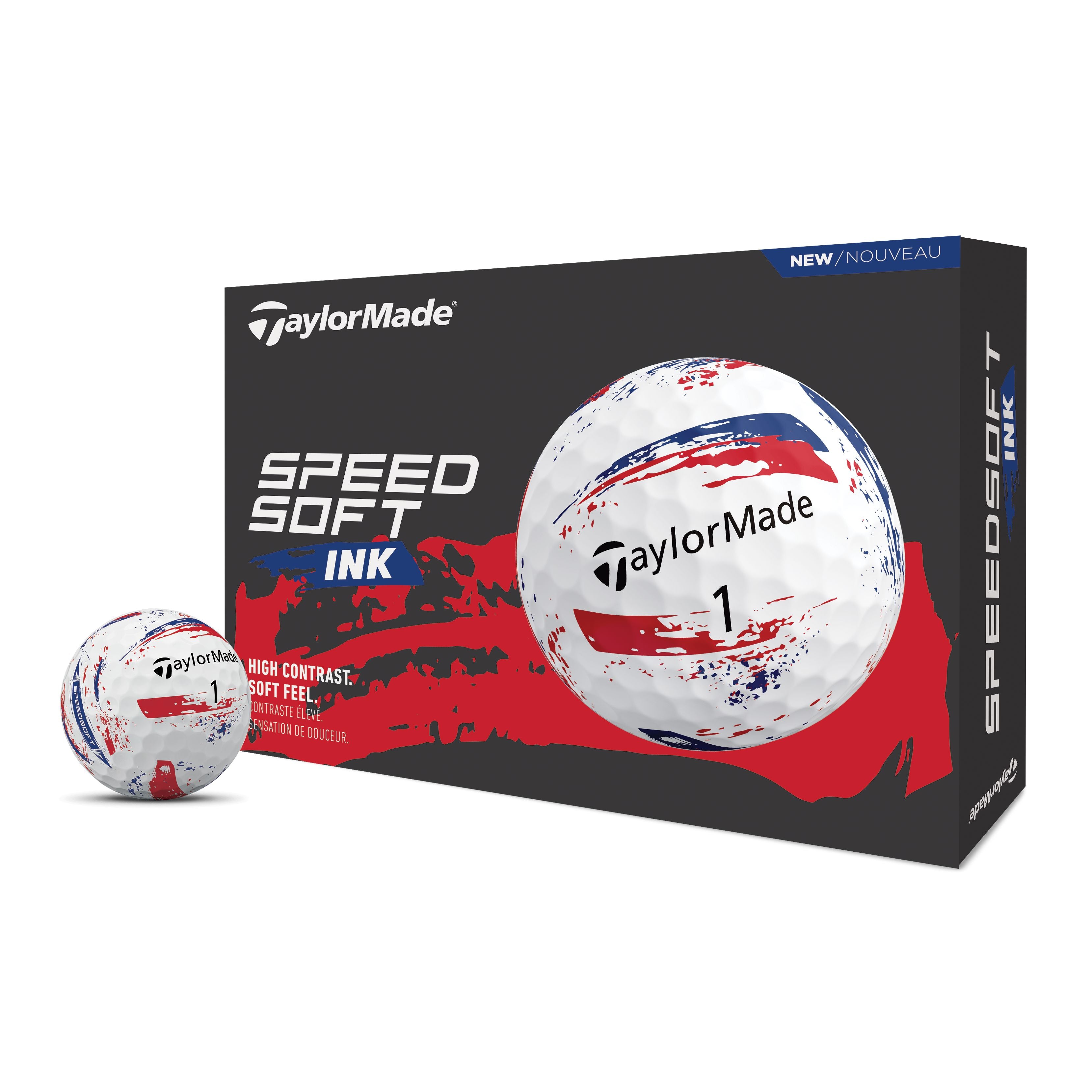 TaylorMade Balles SpeedSoft Ink Bleu/Rouge 2026 (Boite de 12)