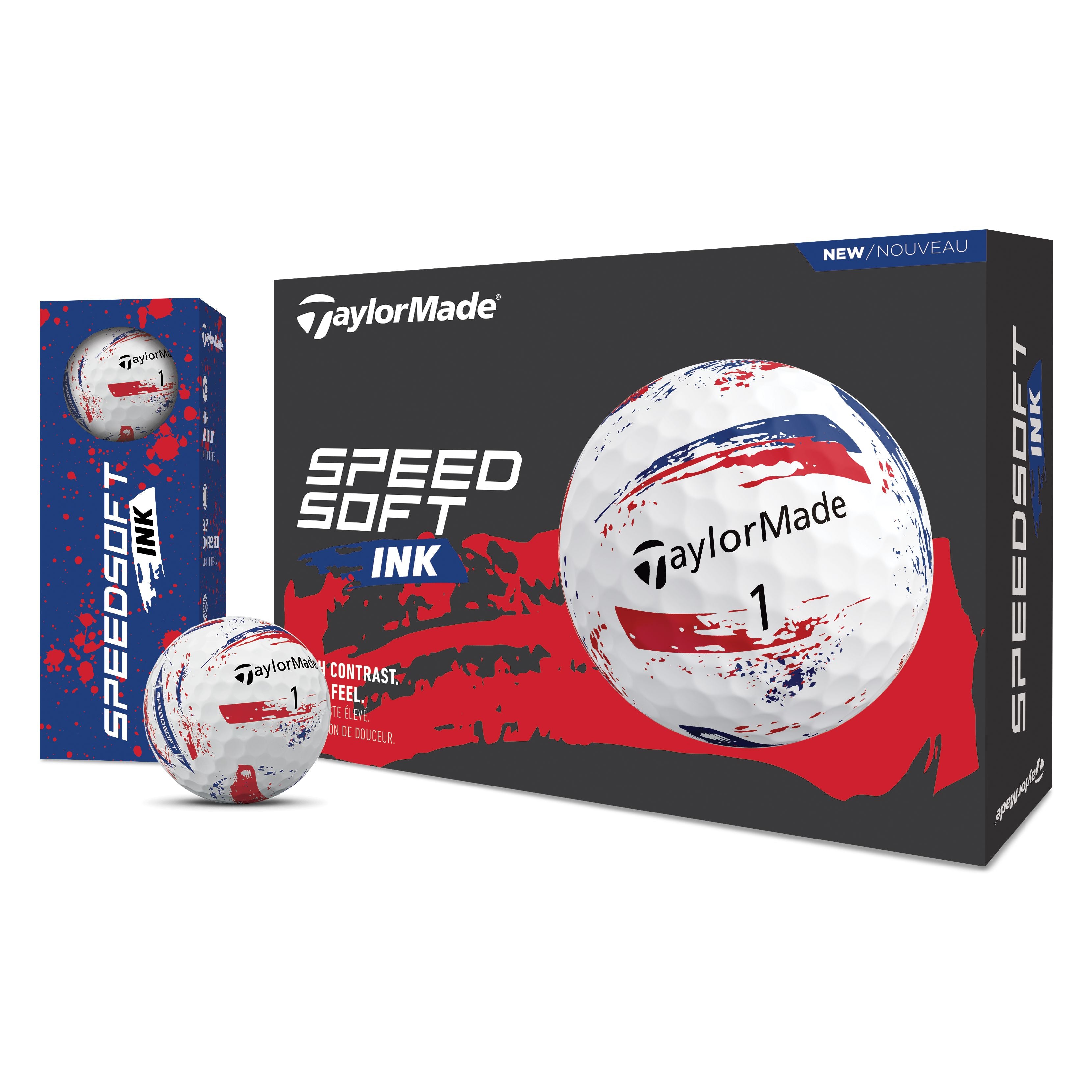 TaylorMade Balles SpeedSoft Ink Bleu/Rouge 2026 (Boite de 12)